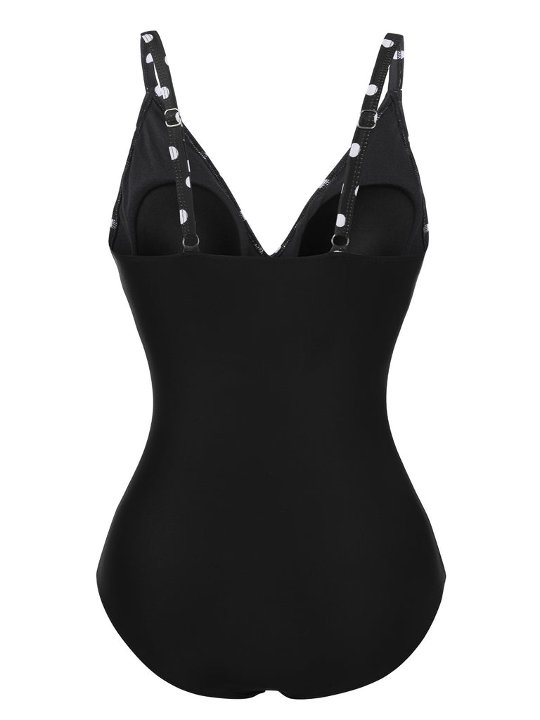 Black 1930s Polka Dots One-Piece Swimsuit