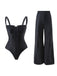 2PCS Black 1940s Gothic Straps Swimsuit & Pants
