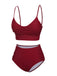 Wine Red 1930s Solid Wrinkle Swimsuit