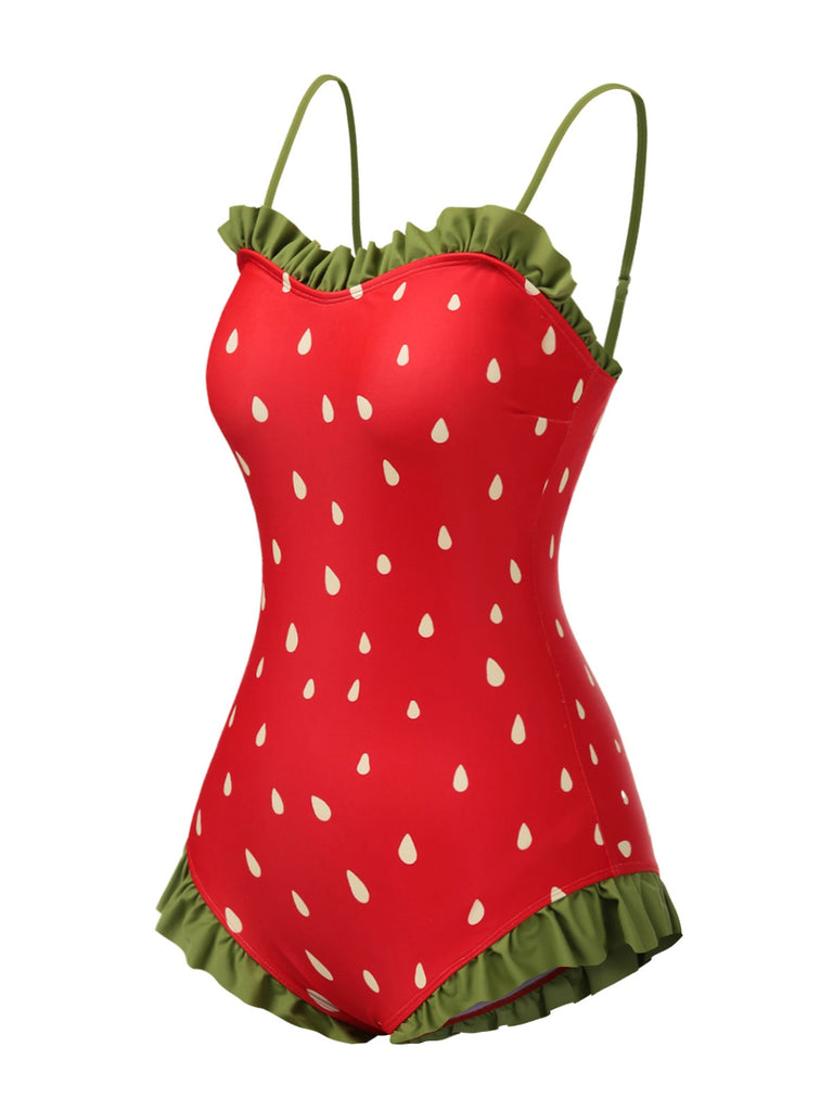 [Pre-Sale] Red 1950s Strawberry Spaghetti Straps Swimsuit