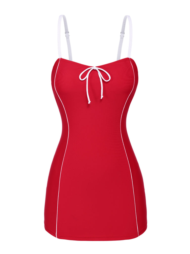 [Pre-Sale] Red 1940s Bow Straps One-Piece Swimsuit