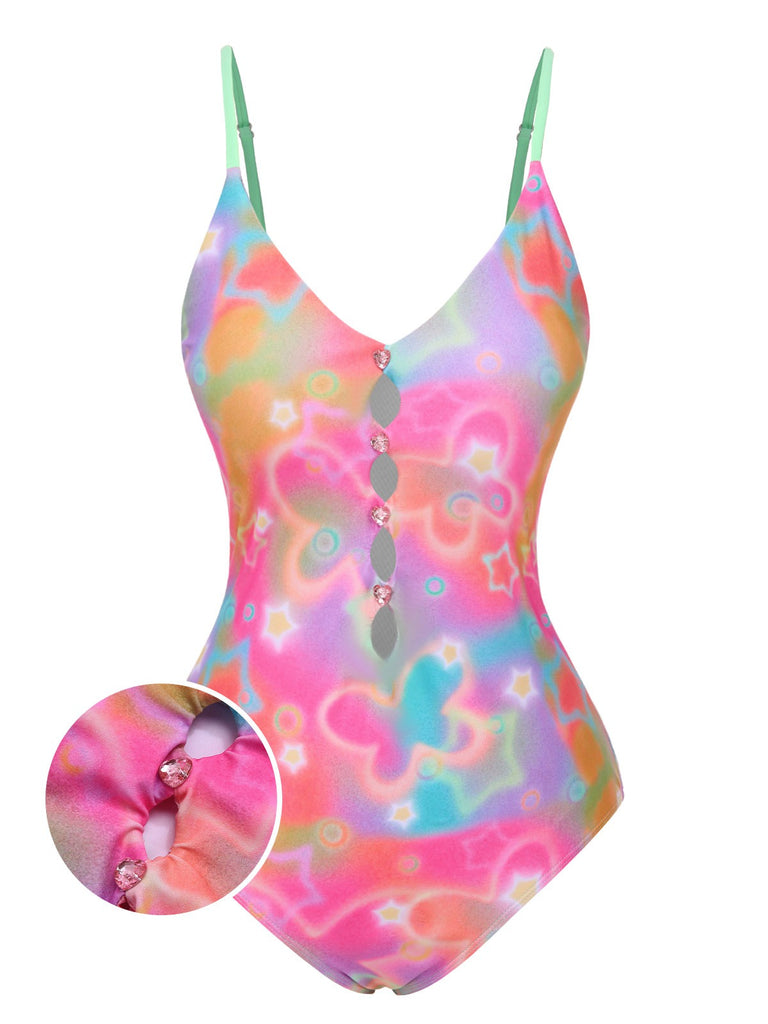 [Pre-Sale] Pink 1970s Dreamy Cartoon Hollow Straps Swimsuit