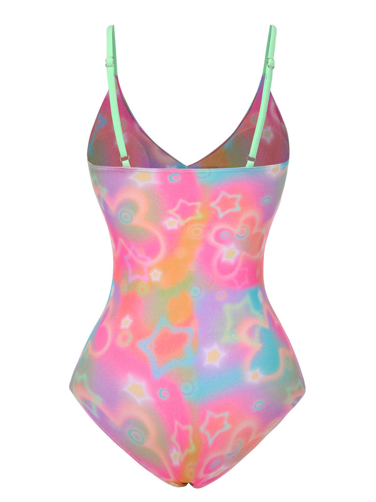 [Pre-Sale] Pink 1970s Dreamy Cartoon Hollow Straps Swimsuit