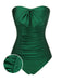 [Pre-Sale] Dark Green 1970s Solid Pleated Bandeau Swimsuit