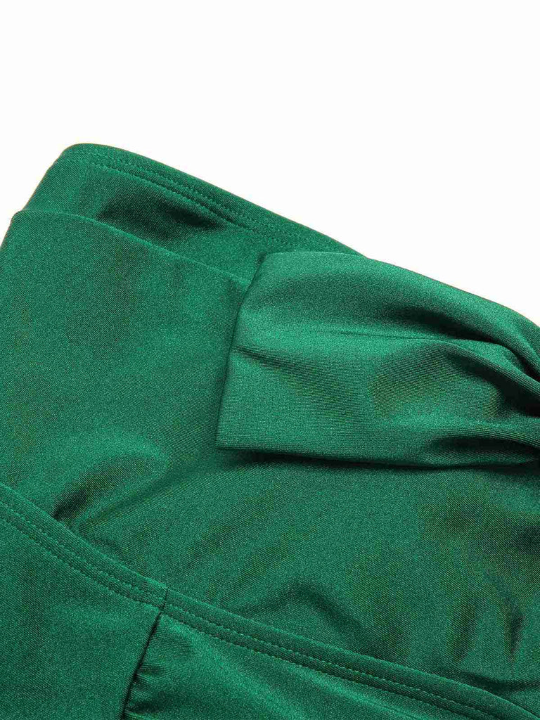 [Pre-Sale] Dark Green 1970s Solid Pleated Bandeau Swimsuit