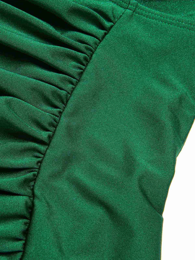 [Pre-Sale] Dark Green 1970s Solid Pleated Bandeau Swimsuit