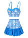 [Pre-Sale] Blue 1930s Spaghetti Strap Gingham Cherry Swimsuit