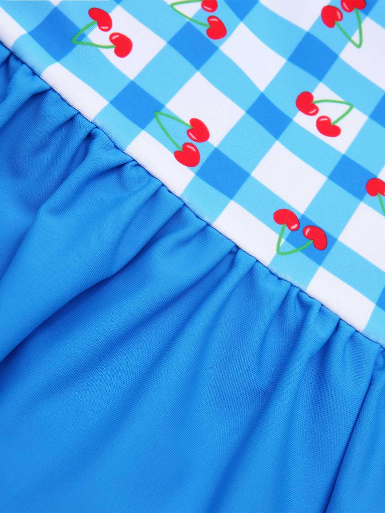 [Pre-Sale] Blue 1930s Spaghetti Strap Gingham Cherry Swimsuit