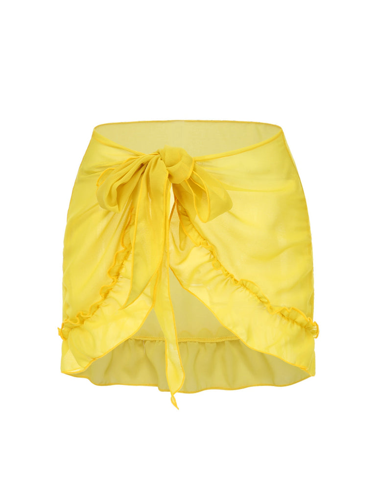 [Pre-Sale] 2PCS Yellow 1950s Plaid Ruffle Bikini Set & Cover-Up