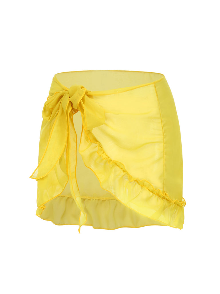 [Pre-Sale] 2PCS Yellow 1950s Plaid Ruffle Bikini Set & Cover-Up