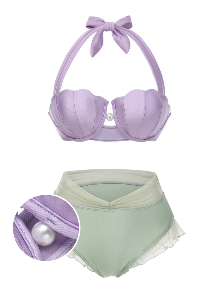 [Pre-Sale] Lavender 1970s Mermaid Shell Halter Bikini Set