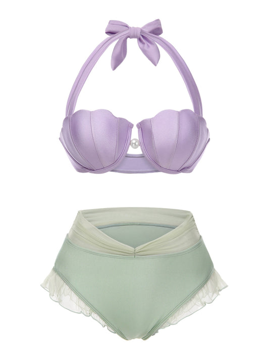 [Pre-Sale] Lavender 1970s Mermaid Shell Halter Bikini Set