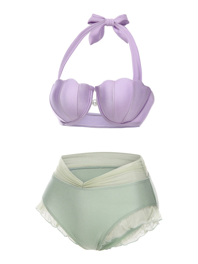 [Pre-Sale] Lavender 1970s Mermaid Shell Halter Bikini Set