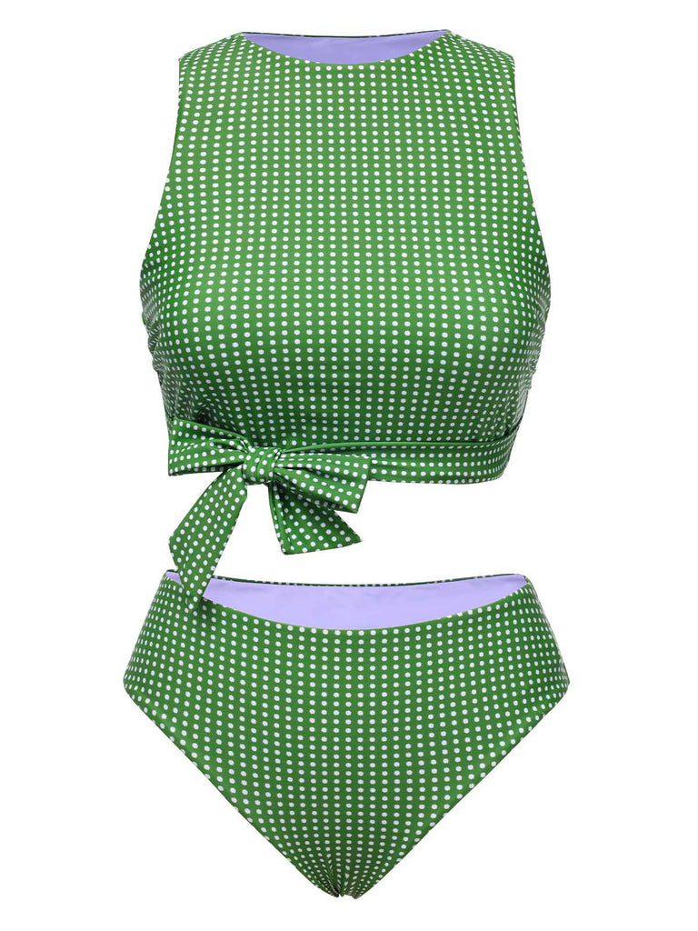 Green 1950s Polka Dots Bow Swimsuit