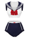 [Pre-Sale] Dark Blue 1970s Sailor Collar Bow Swimsuit