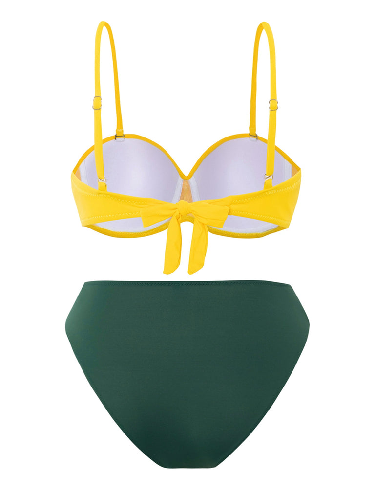 Yellow & Green 1960s Spaghetti Straps Bikini Set