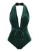 [Pre-Sale] Dark Green 1970s Velvet Deep V-Neck Swimsuit