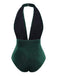 [Pre-Sale] Dark Green 1970s Velvet Deep V-Neck Swimsuit