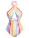 [Pre-Sale] Multicolor 1960s Rainbow Stripe Halter Swimsuit