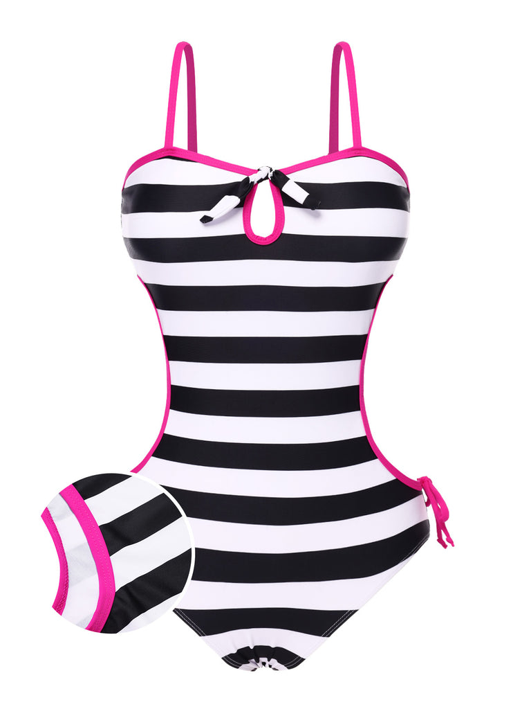 1960s Barbie Striped Hollow Bow Swimsuit