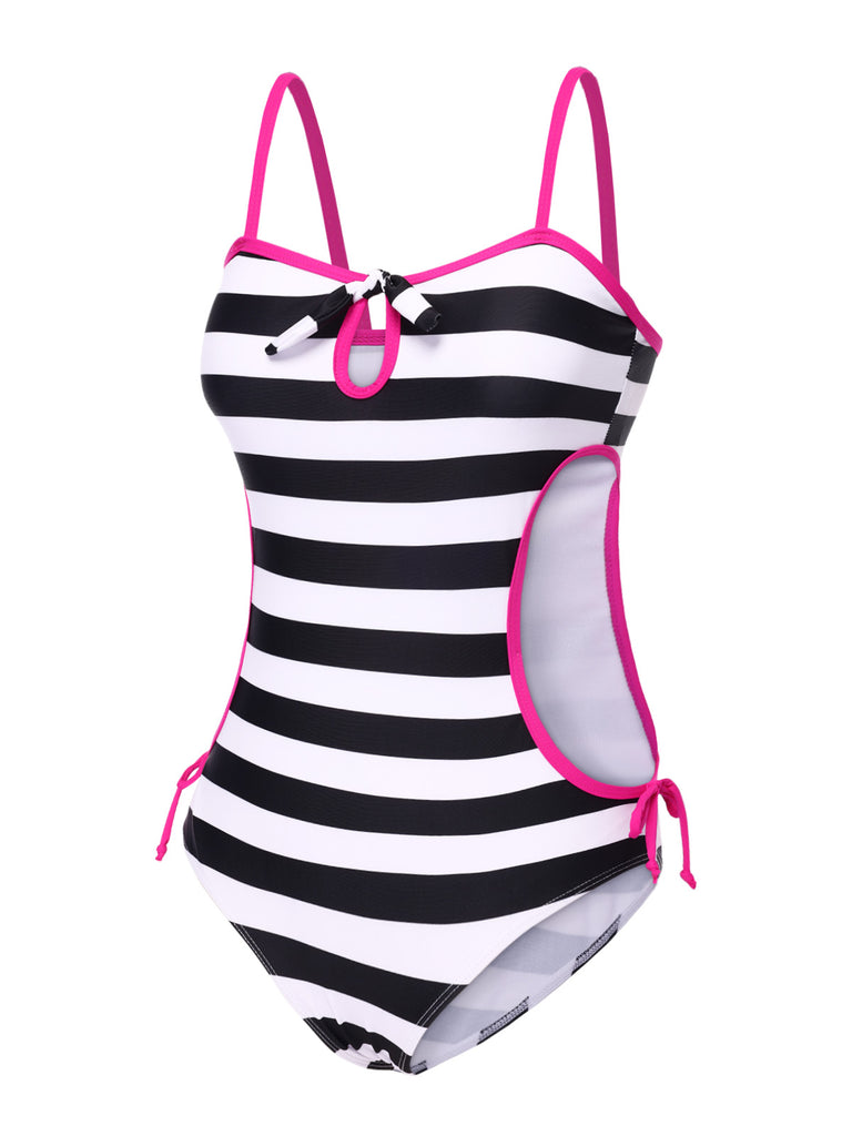 1960s Barbie Striped Hollow Bow Swimsuit