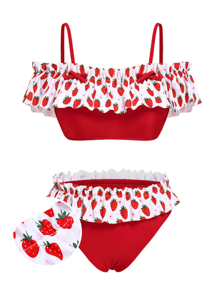 [Pre-Sale] 2PCS Red 1930s Strawberry Ruffle Swimsuit