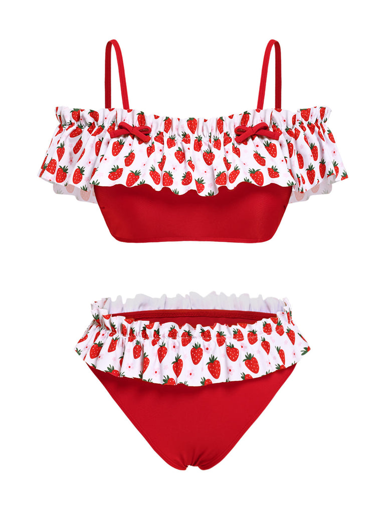 [Pre-Sale] 2PCS Red 1930s Strawberry Ruffle Swimsuit