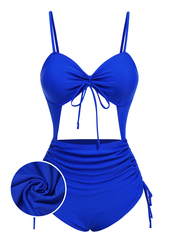 [Pre-Sale] Blue 1960s Solid Drawstring Swimsuit