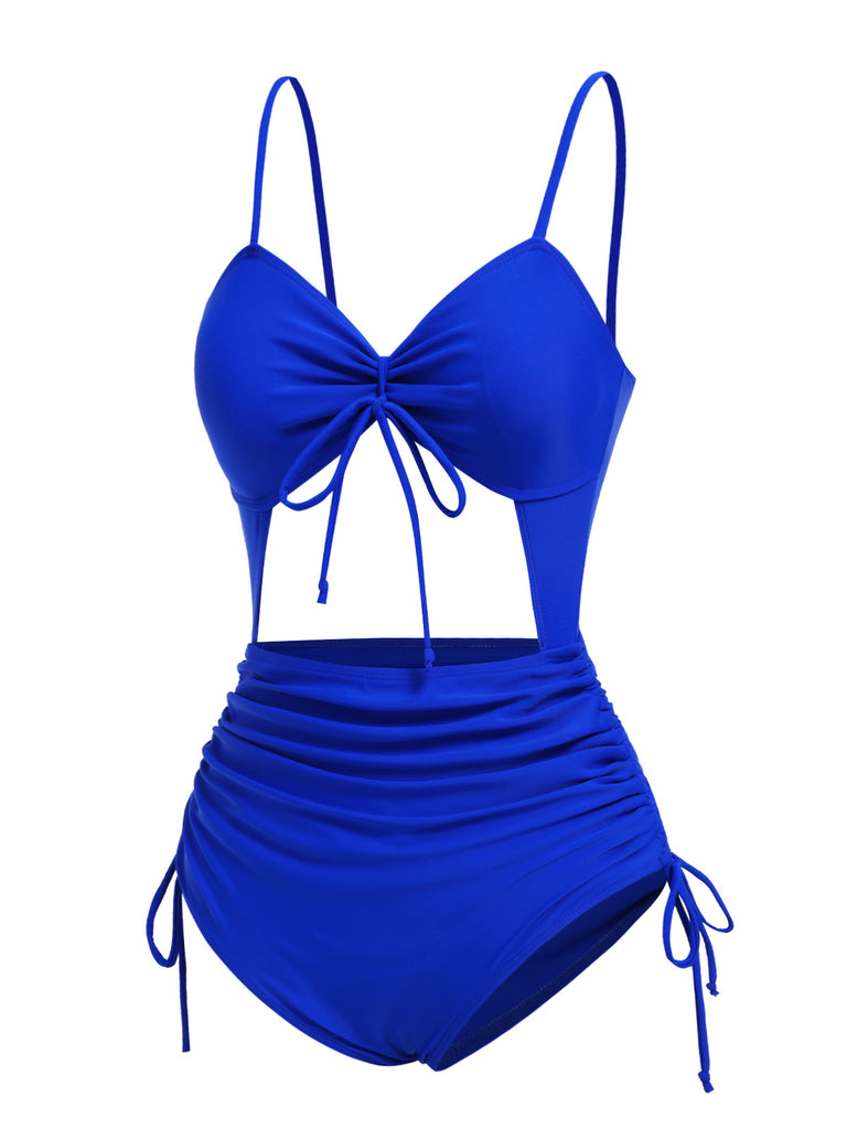 [Pre-Sale] Blue 1960s Solid Drawstring Swimsuit