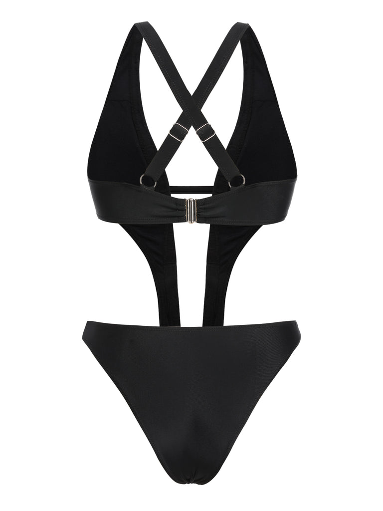 [Pre-Sale] Black 1970s Studded Cutout One-Piece Swimsuit