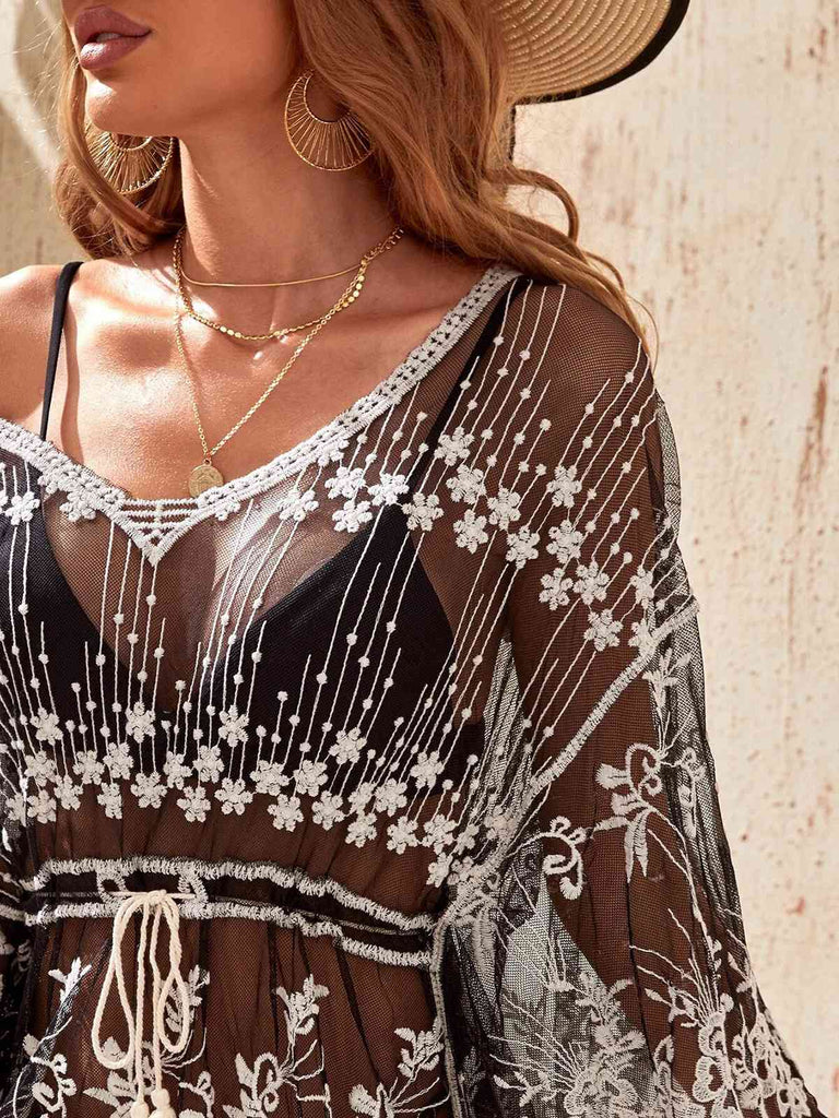 Black 1970s Embroidered Mesh Cover-Up