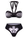 Black 1970s Skeleton Hand Halter Bikini Set