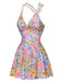 Multicolor 1940s Floral Back Cross Straps Swimsuit