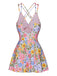 Multicolor 1940s Floral Back Cross Straps Swimsuit