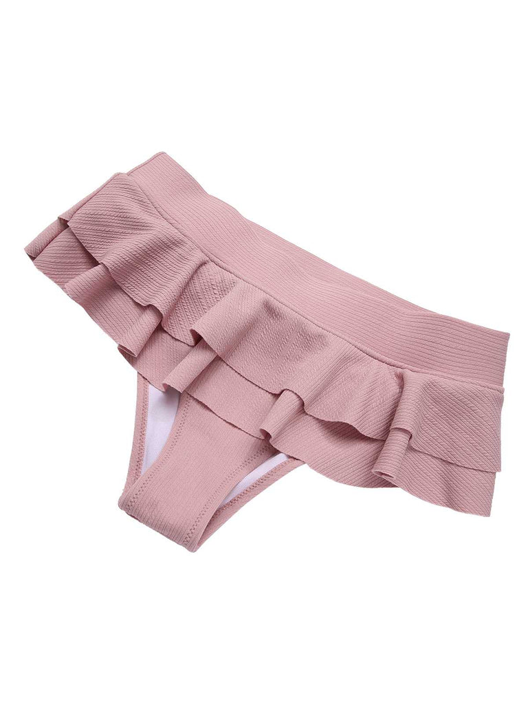 [Pre-Sale] Pink 1930s Bandeau High-Waist Solid Bikini