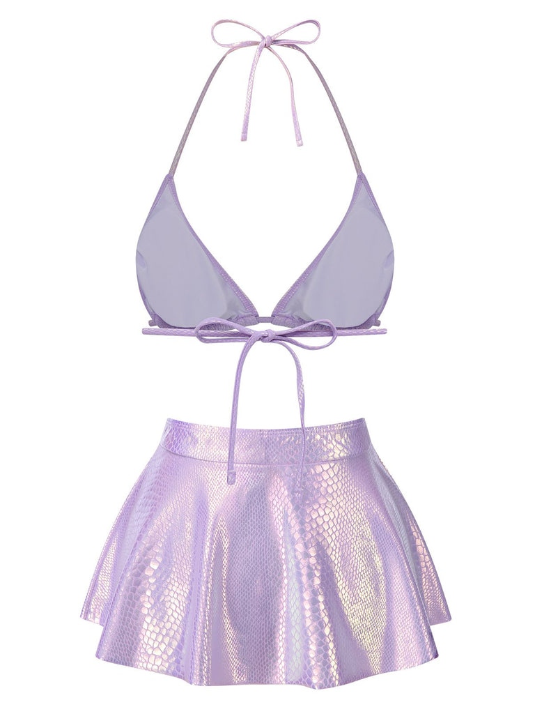 Lavender 1970s Metallic Fish Scale Bikini Set