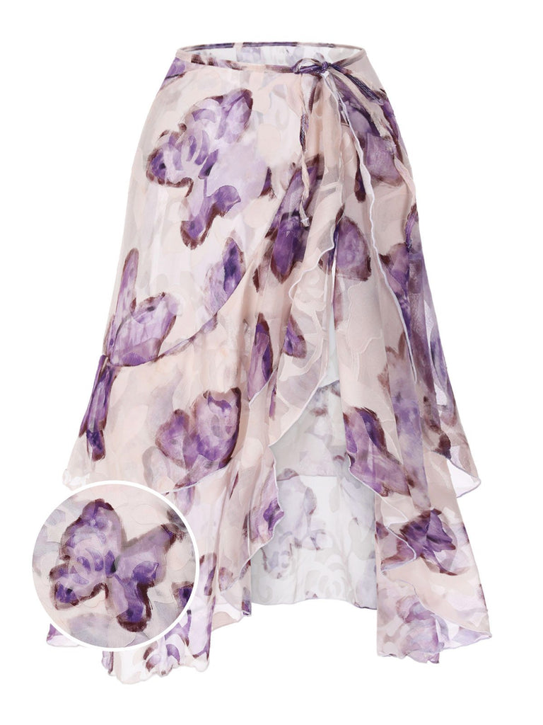 [Pre-Sale] Lilac 1940s Burn-Out Ruffled Butterfly Cover-Up