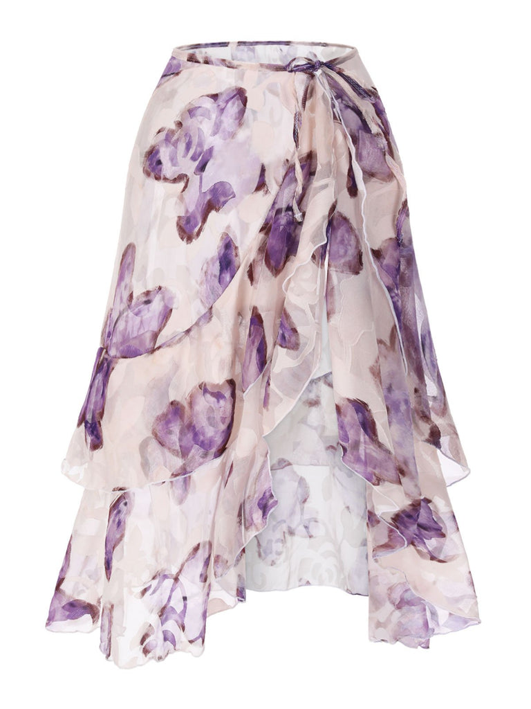 [Pre-Sale] Lilac 1940s Burn-Out Ruffled Butterfly Cover-Up