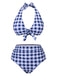 Blue 1950s Halter High-Waist Plaids Swimsuit