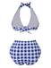 Blue 1950s Halter High-Waist Plaids Swimsuit