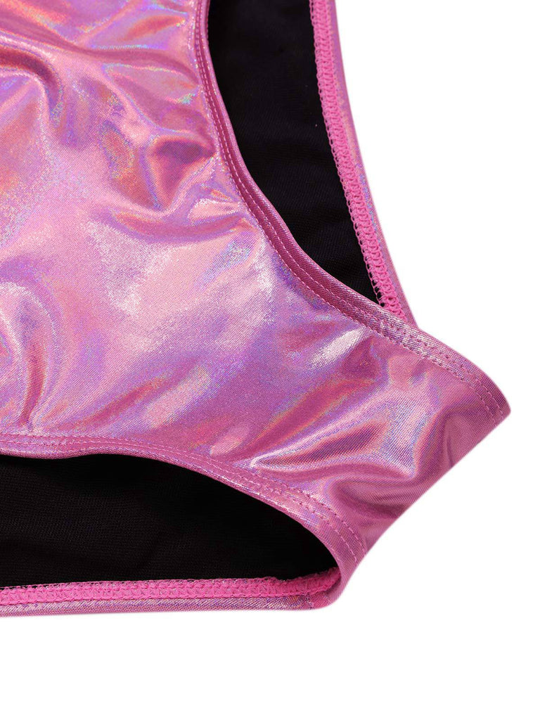 [Pre-Sale] Pink 1970s Bow Deep V Gloss Hollow Swimsuit