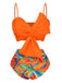 Orange 1930s Tied Tropical Plant Straps Swimsuit