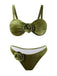 Green 1960s Solid Velvet 3D Rose Bikini Set