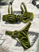 Green 1960s Solid Velvet 3D Rose Bikini Set