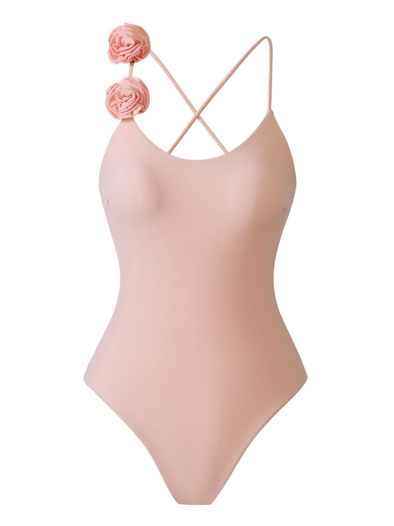 1940s 3D Rose Back Cross Straps Swimsuit