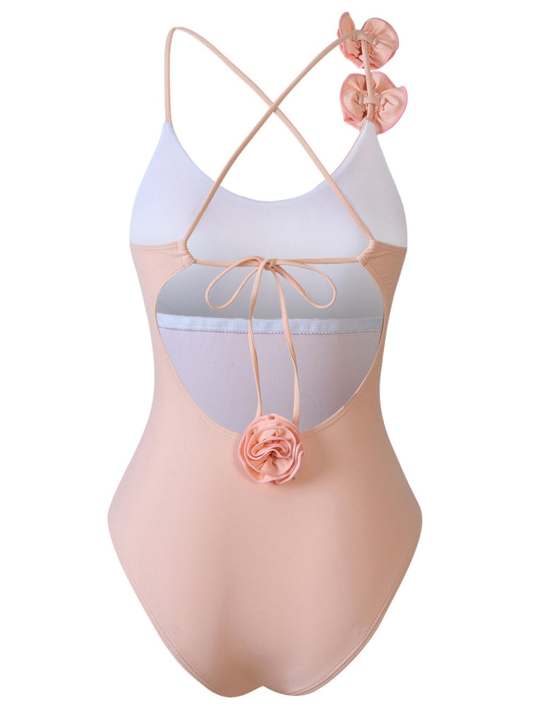 1940s 3D Rose Back Cross Straps Swimsuit