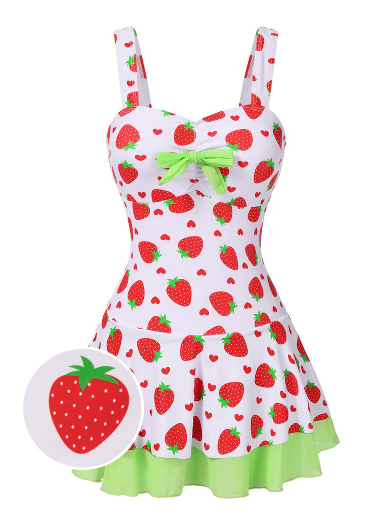 [Pre-Sale] Red & Green 1940s Strawberry Bow Swim Dress