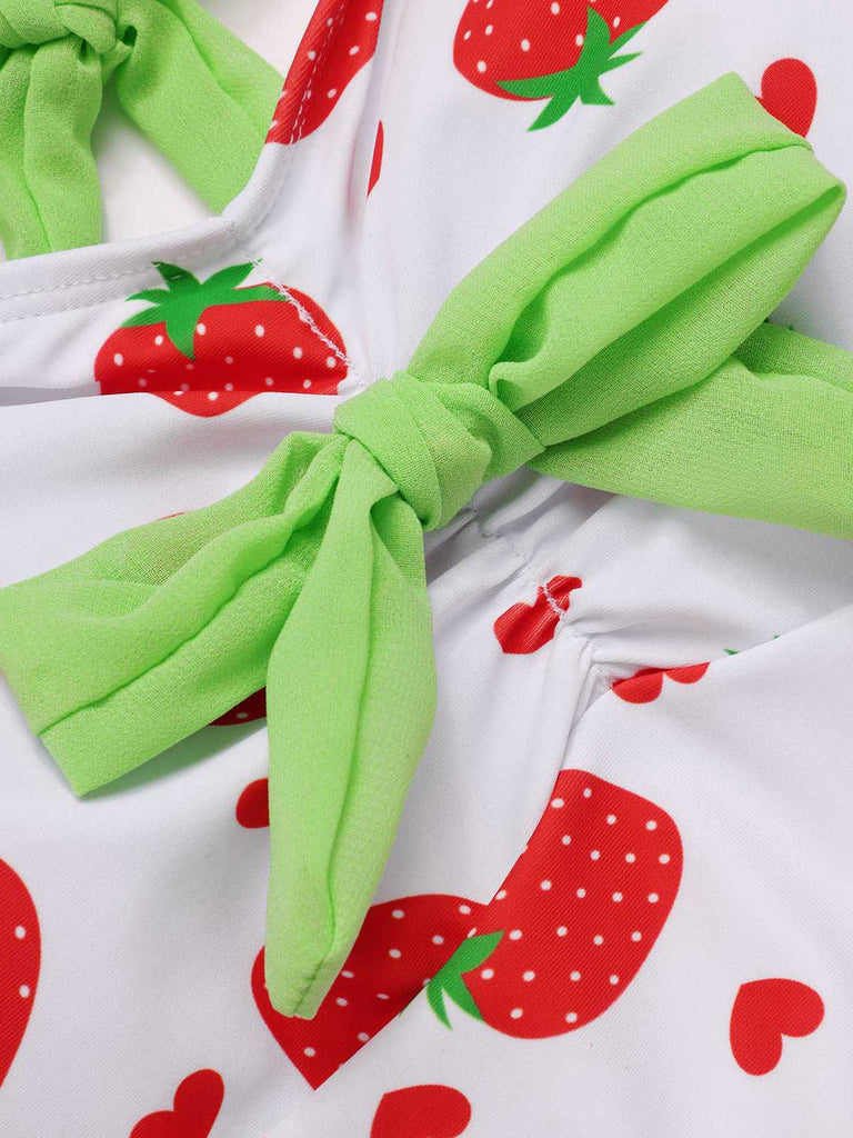 [Pre-Sale] Red & Green 1940s Strawberry Bow Swim Dress