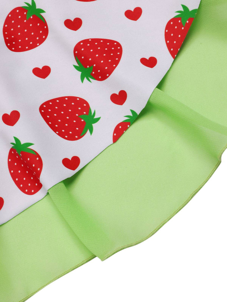 [Pre-Sale] Red & Green 1940s Strawberry Bow Swim Dress