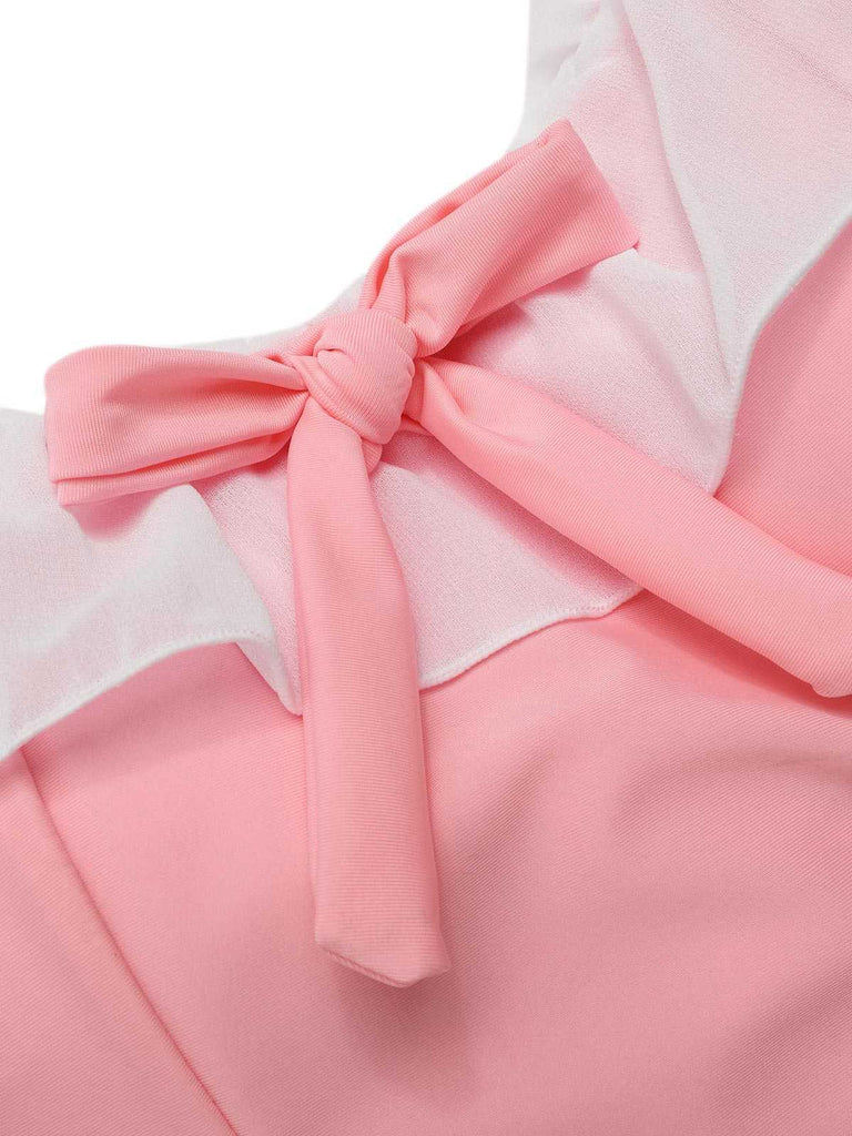 [Pre-Sale] Pink 1950s Bowknot Lapel One-Piece Swimsuit